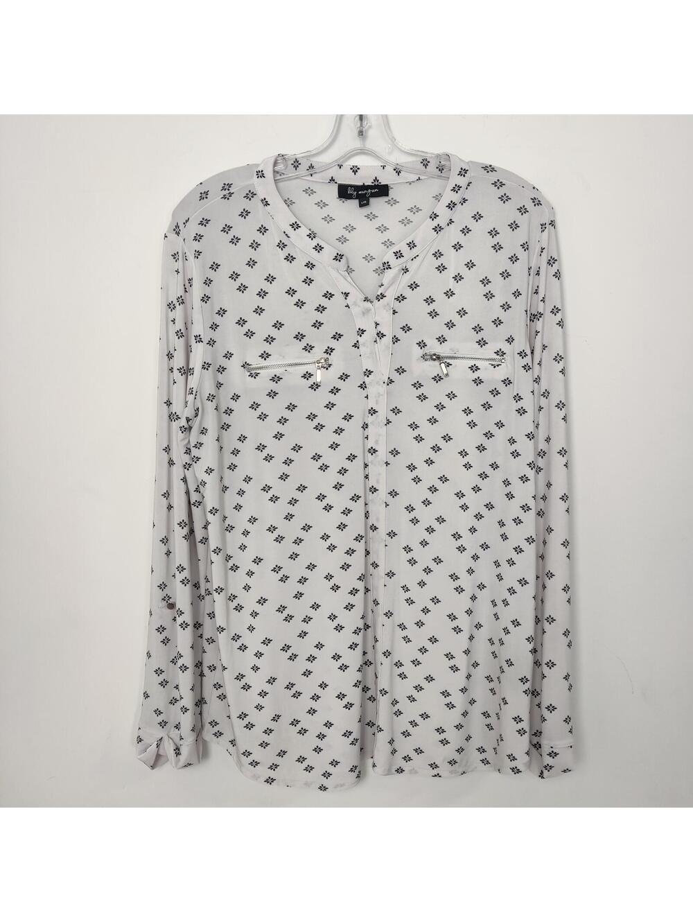 Lily Morgan White Floral Long Sleeve Blouse Women’s Large